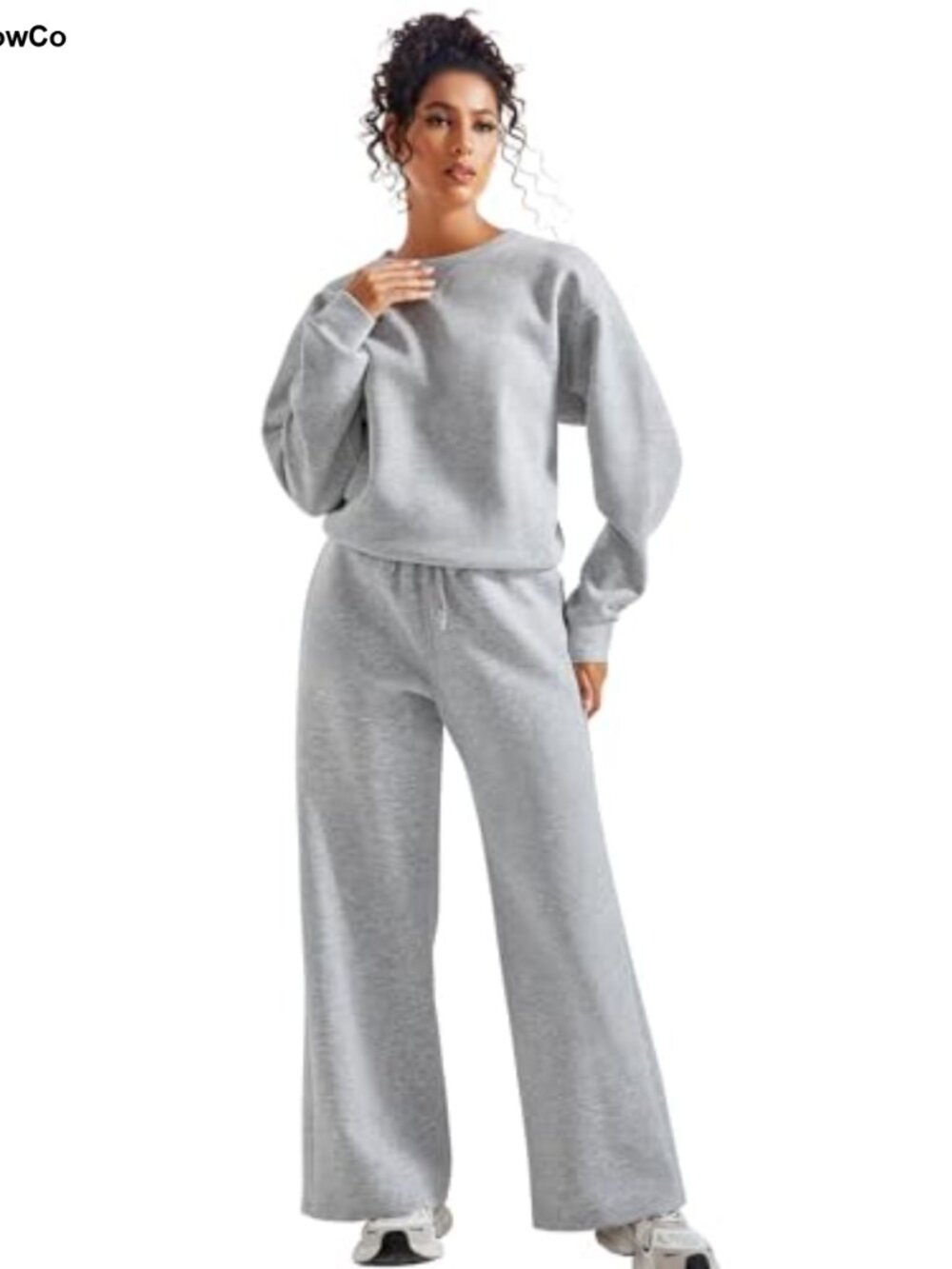 Modal 2 Piece Lounge Set Oversized Sweatshirt Wide Leg Pants with Pockets - Picture 4 of 5
